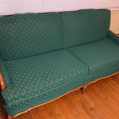 MCM French Provincial Sofa by D. Becker & Sons – Green Patterned Damask