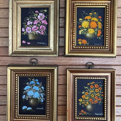 Collection of 4 Jack Hammell Miniature Floral Oil Paintings – Mid-Century Impasto Still Lifes