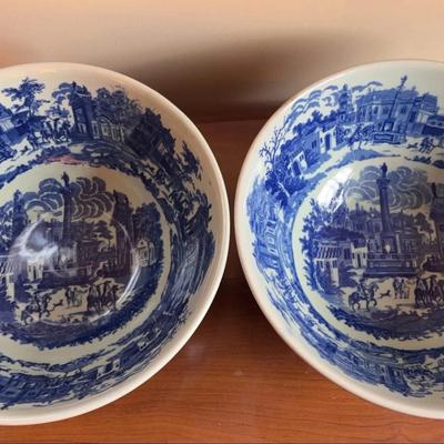 Pair of 16" Transferware Wash Basins - Victorian Scenic Landscape