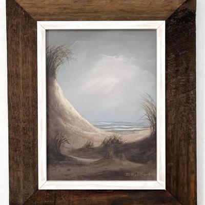 Gerald Robillard Original Oil Painting - Coastal Sand Dunes – Rustic Barn Wood Frame 17.5x14.5