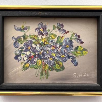 Original Mid-Century Floral Still Life - Signed "Ritter" - Impasto Oil on Board