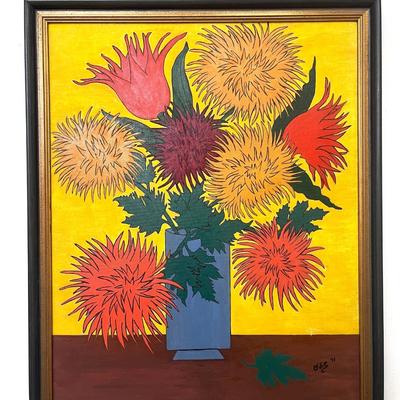 Original MCM Floral Still Life - Muted Chrysanthemums - Signed "Odie" 1971