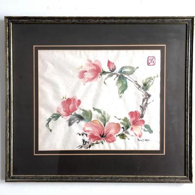 Nancy Jo Taylor Original Watercolor – Hibiscus in Bloom – Signed & Framed Floral Art