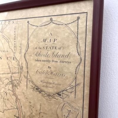 Vintage Framed Map of Rhode Island - 1795 Caleb Harris Survey Reproduction