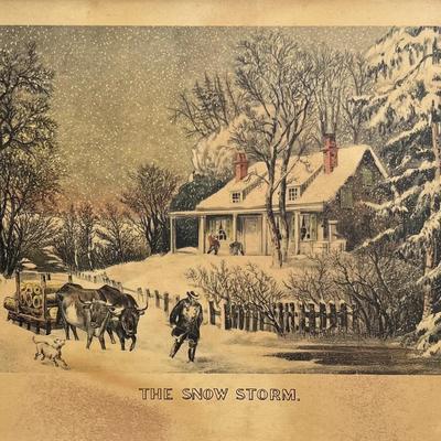 Antique Currier & Ives Lithograph "The Snow Storm"