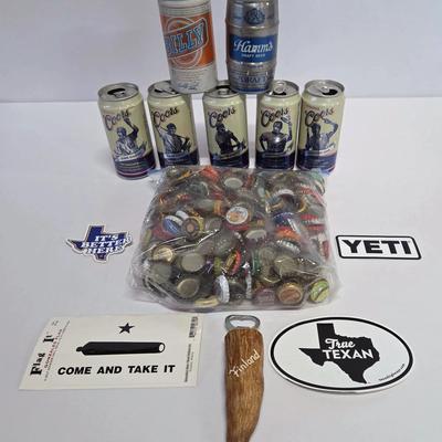 Beer Bottle Tops, Empty Beer Cans With Sports Baseball Players,Bottle Opener, Stickers