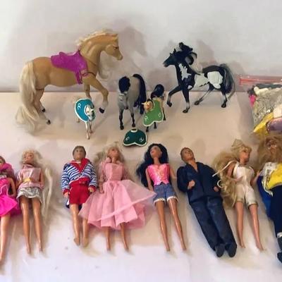 Vintage Variety Of Barbie & Ken Dolls With Horses & Beast Doll