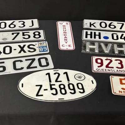 Collection Of Foreign License Plates Plus Flags