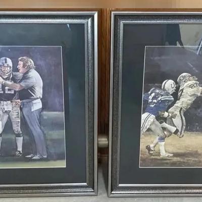 Reproduction Of Signed Lithograph Ken Stabler & John Madden and 2nd PicOakland Raiders Pass