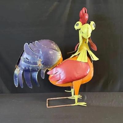 Hand-Painted Metal Rooster Garden Sculpture