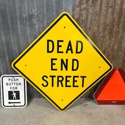 Aluminum Dead End Street, Walk And John Deere Reflective Caution Signs 