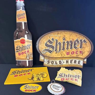 Shiner Beer Collectibles - Tin Signs, Rubber Mat, Coasters, Decal And Tshirt 