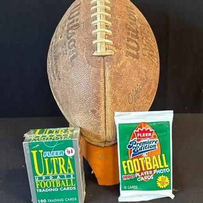 Vintage Wilson NFL Football & Two Packs Of Fleer Ultra Football Trading Cards New & Sealed - 1990/91