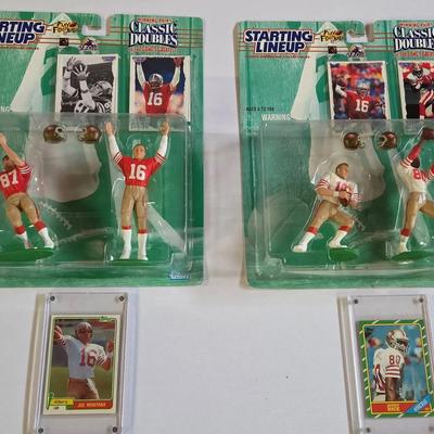 Sealed In Box Joe Montana, Dwight Clark, Jerry Rice Figures. Joe Montana, Jerry Rice Sealed Cards