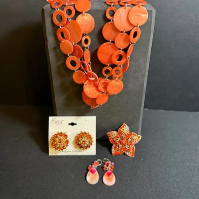 Coral Costume Jewelry Set