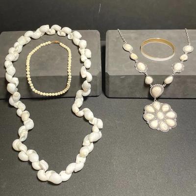 White Shell And Stone Necklace Lot