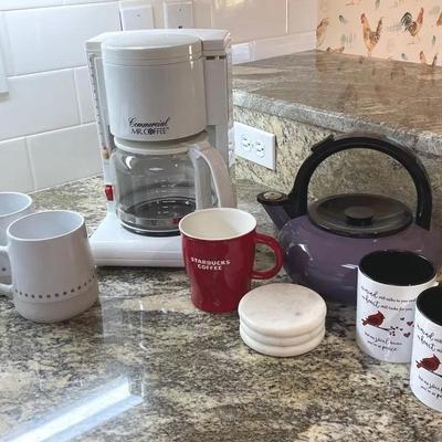 Coffee Pot With Coffee Cups And Kettle