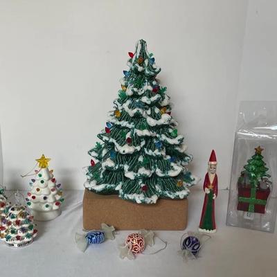 Vintage Flocked Ceramic Tree and Ornaments