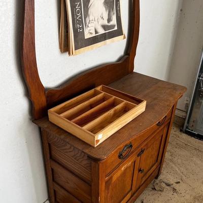 Antique Wood Washstand Cabinet plus 1988 Dallas Morning News Publication-JFK Twenty-Five Years Later