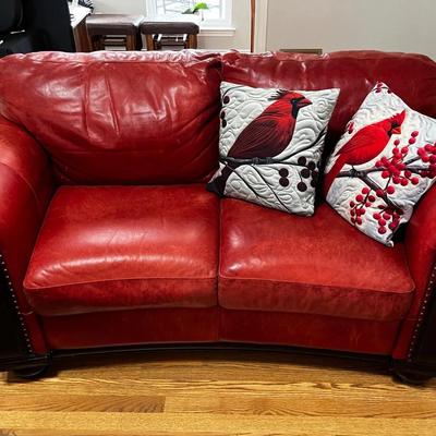 Red leather loveseat
