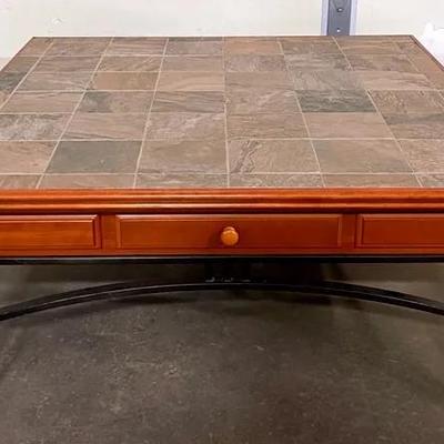 Wooden Coffee Table with Tile Top