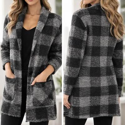 AQUA Women’s Gray Plaid Wool-Blend Coat – Size Small
