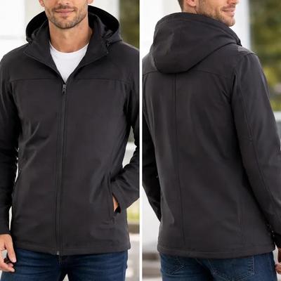 Andrew Marc Men’s Softshell Jacket – Black – Water Repellent – Detachable Hood – Size M