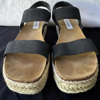 Steve Madden Women’s Black Espadrille Platform Sandals – Elastic Straps – Size 8 