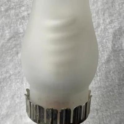 Vintage Yellow Frosted Glass Electric Hurricane Lamp w/ Floral Design & Chimney