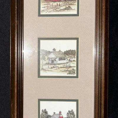 M. Frey Studio Framed Art – Signed & Numbered Rural Schoolhouse Prints, Triple-Matted Wood Frame