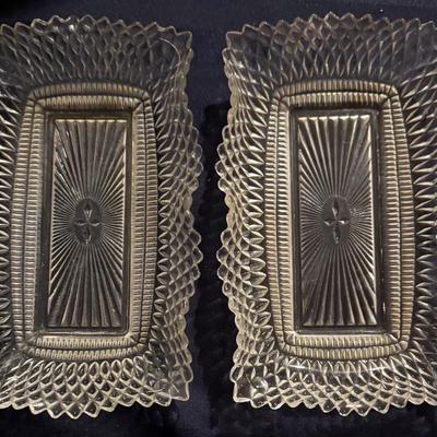 Vintage Pressed Glass Rectangular Trays – Diamond Cut Pattern (Set of 2)