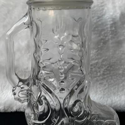 Vintage West Germany Clear Glass Boot Stein w/ Lid | Oktoberfest Beer Mug