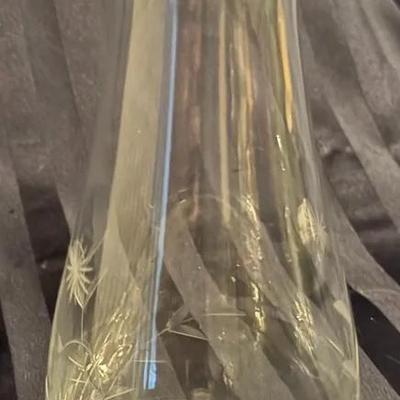 Vintage Etched Glass Carafe / Pitcher – Floral & Starburst Design – Elegant Clear Glass