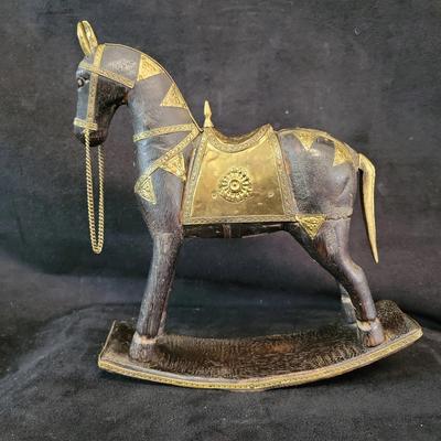 Dark Wood and Brass Rocking Horse 