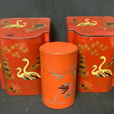 Baret Ware Chinoiserie Metal Tea Tins