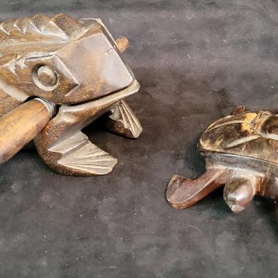 Hand-carved Wooden Frog Guiro and Turtle Collectibles. 