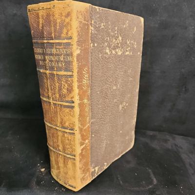 1852 Spiers’ French & English Pronouncing Dictionary – Antique Leather Reference Book