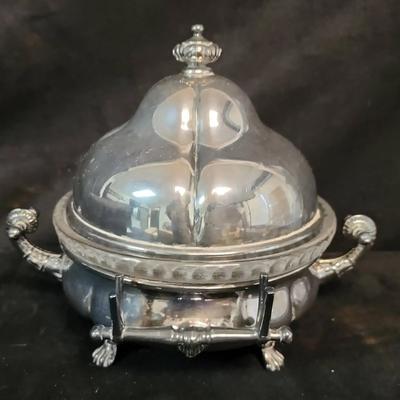 “Reed & Barton Silverplate Covered Butter Dish w/ Glass Dome – No. 3480”