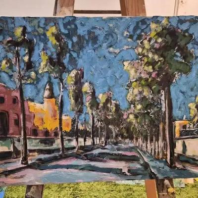 K Bacon Untitled -- Street Scene Oil 