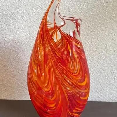Rosetree Blow Glass Wave Vase -- Orange 