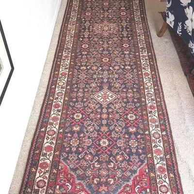 Hand-knotted Persian Hamadan Wool Runner Herati Floral Design 13++ Feet Long 