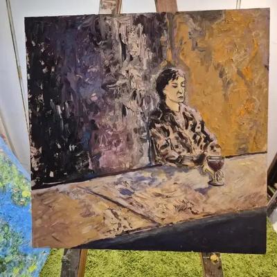 Woman w/ Glass of Wine Original Untitled Art K Bacon 