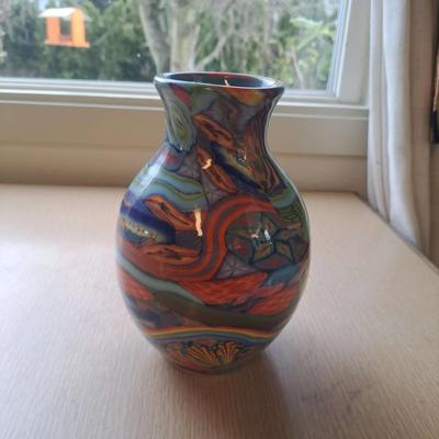 Contemporary Multicolor Swirled Art Pottery Vase