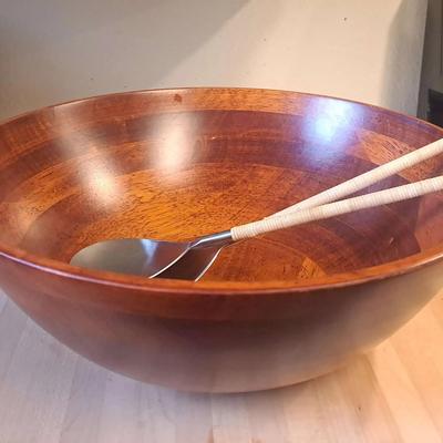 Wood Salad Bowl and Utensils 