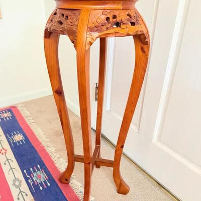 Chinese Plant Stand w/Pink Marble Insert 