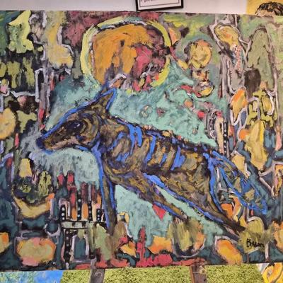Blue Canine-Oil Painting Untitled by K Bacon 