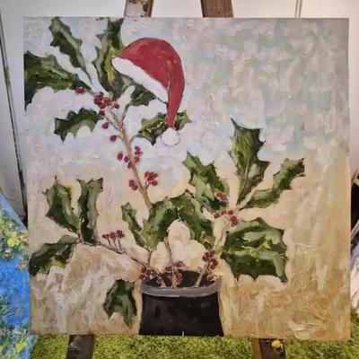 Holly w/Santa Hat K. Bacon Original Untitled 