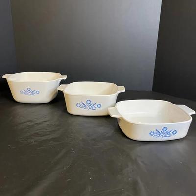 Vintage CorningWare Blue Cornflower 3-Piece Square Casserole Set (No Lids)