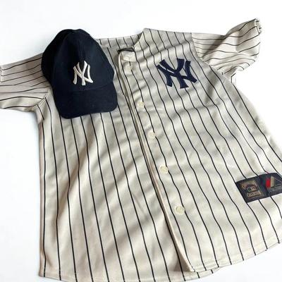 Majestic Brand Lou Gehrig NY Yankees Jersey #4 Cooperstown Collection Pinstripe + Cap