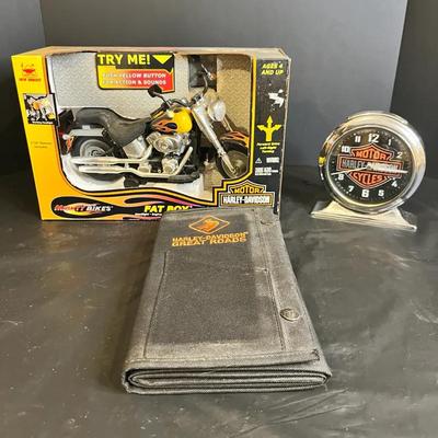 Harley-Davidson Collectible Lot - Fat Boy Toy, Desk Clock and Great Roads Map Set
